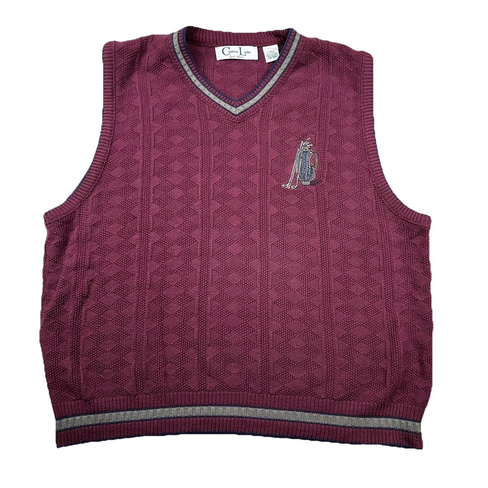Vintage Cypress Links Sweater Mens L Golf Wear Vest Embroidered Maroon Textured